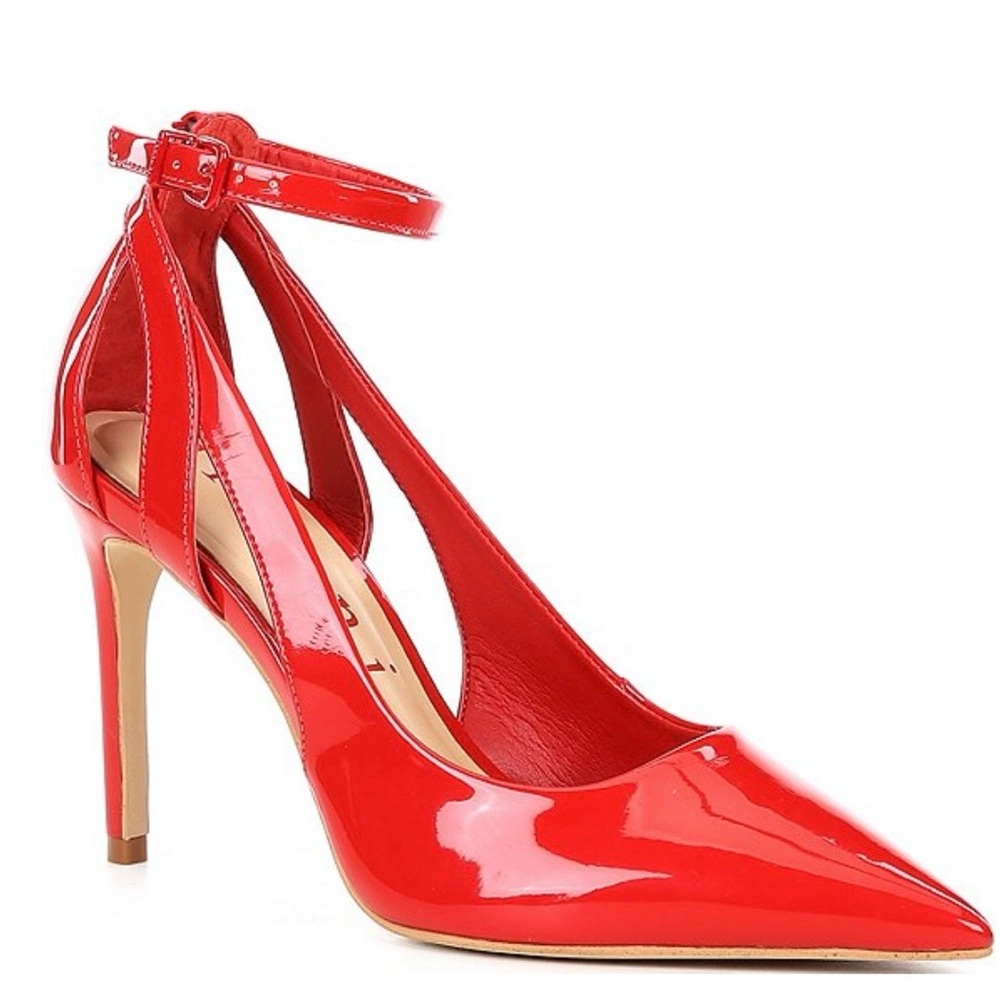 Gianni Bini Bold Red Teagan Style Patent Cut-Out Ankle Strap Pumps